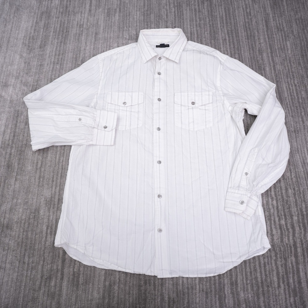 Banana Republic Button Up Mens XL White Excellent Pinstripe Long Sleeve Shirt
